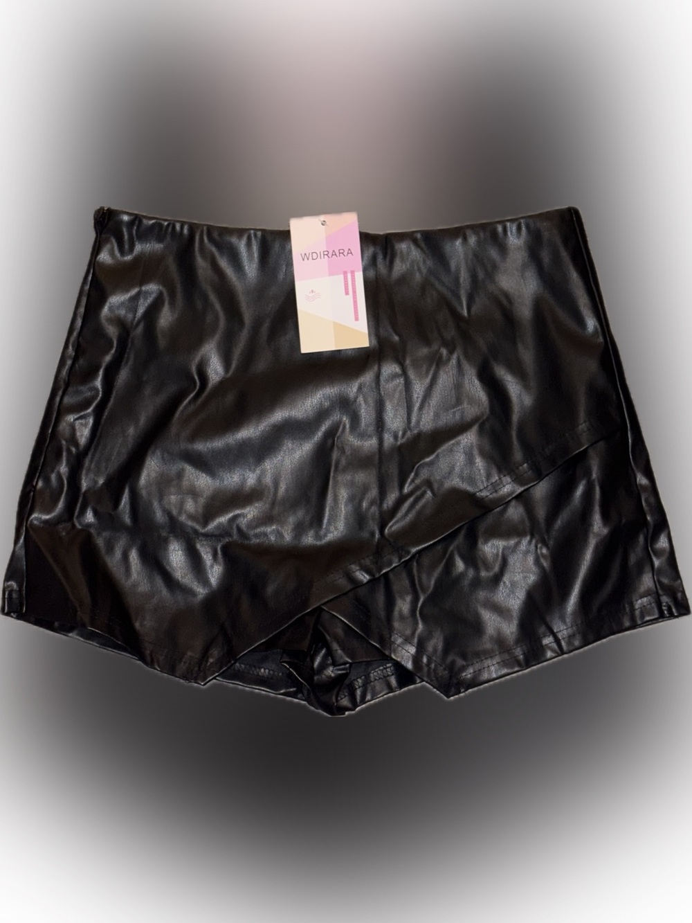 NWT Wdirara Black Faux Leather Skort - Sleek Women's Shorts Skort